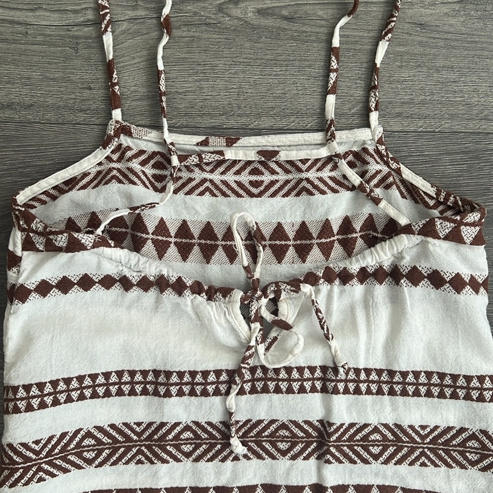 AERIE Jacquard Open Back Mini Dress XXS Cream Brown Neutral Tribal Boho Coastal - Picture 8 of 9